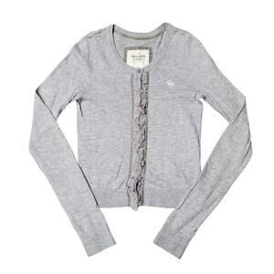 Y2k Abercrombie Cardigan Sweater Gray Ruffle Twee Preppy - Size Small